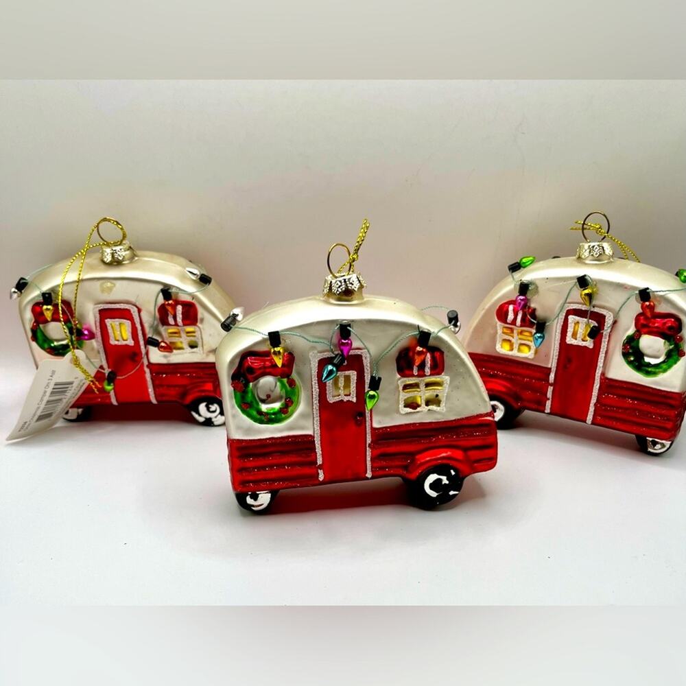 New retro Airstream style glass camper ornaments